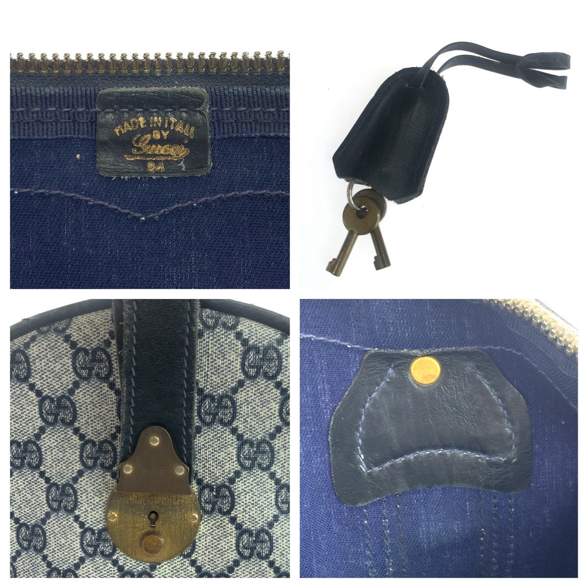 GUCCI グッチ ヴィンテージ オールドグッチ シェリーライン グレー ネイビー 紺 ゴールド金具 GGスプリームキャンバス ボストンバッグ 旅行バッグ  レディース