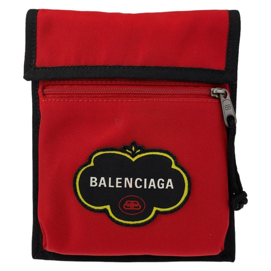 10878
 BALENCIAGA Explorer BB logo red silver hardware nylon shoulder bag crossbody pouch for men