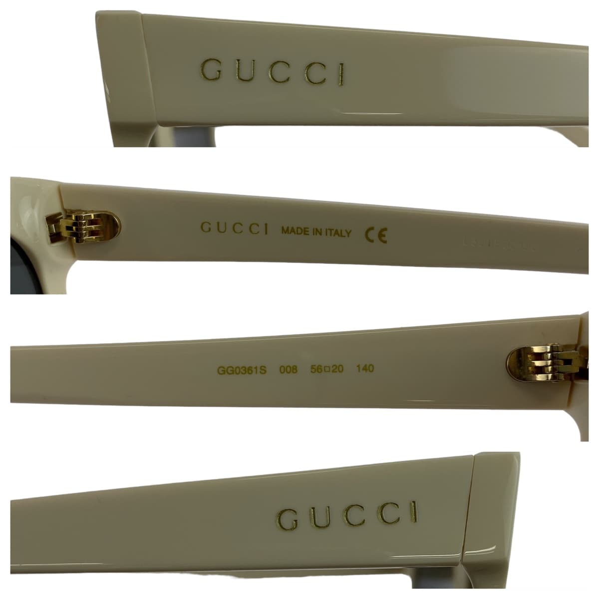 GUCCI グッチ ホワイト 白 ゴールド金具 プラスチック GG 0361S 008 56▫️20 140 サングラス ミラーレンズ ウェリントン  レディース