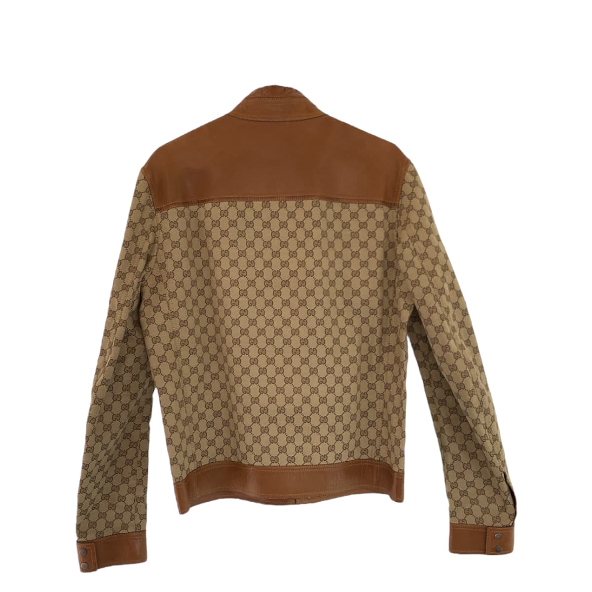 GUCCI グッチ ヴィンテージ サイズ46 ベージュ ブラウン シルバー金具 GGキャンバス / カーフ ライダーズジャケット レザージャケット  メンズ