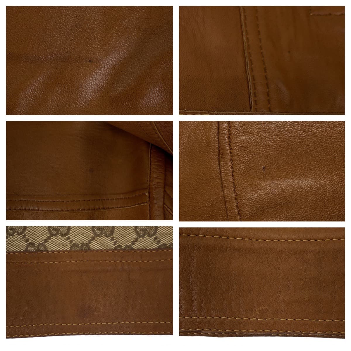 GUCCI グッチ ヴィンテージ サイズ46 ベージュ ブラウン シルバー金具 GGキャンバス / カーフ ライダーズジャケット レザージャケット  メンズ