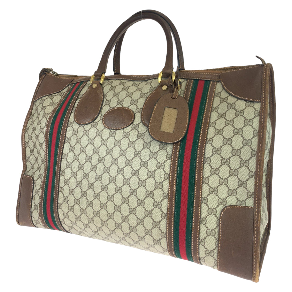 GUCCI グッチ ヴィンテージ オールドグッチ シェリーライン ベージュ ブラウン 茶 ゴールド金具 GGスプリームキャンバス ボストンバッグ 旅行バッグ  レディース