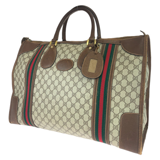 GUCCI グッチ ヴィンテージ オールドグッチ シェリーライン ベージュ ブラウン 茶 ゴールド金具 GGスプリームキャンバス ボストンバッグ 旅行バッグ  レディース