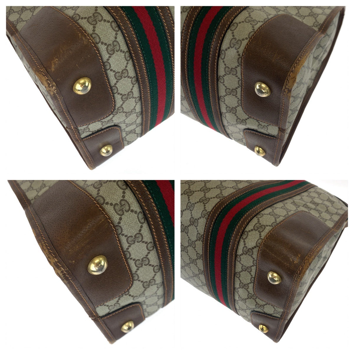 GUCCI グッチ ヴィンテージ オールドグッチ シェリーライン ベージュ ブラウン 茶 ゴールド金具 GGスプリームキャンバス ボストンバッグ 旅行バッグ  レディース