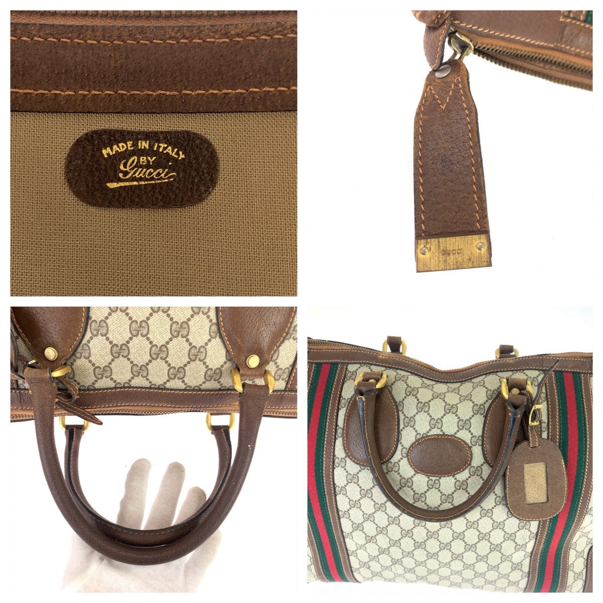 GUCCI グッチ ヴィンテージ オールドグッチ シェリーライン ベージュ ブラウン 茶 ゴールド金具 GGスプリームキャンバス ボストンバッグ 旅行バッグ  レディース