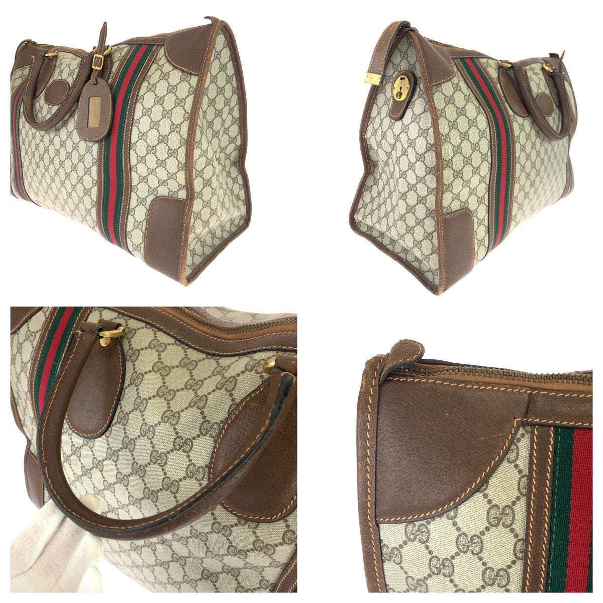 GUCCI グッチ ヴィンテージ オールドグッチ シェリーライン ベージュ ブラウン 茶 ゴールド金具 GGスプリームキャンバス ボストンバッグ 旅行バッグ  レディース