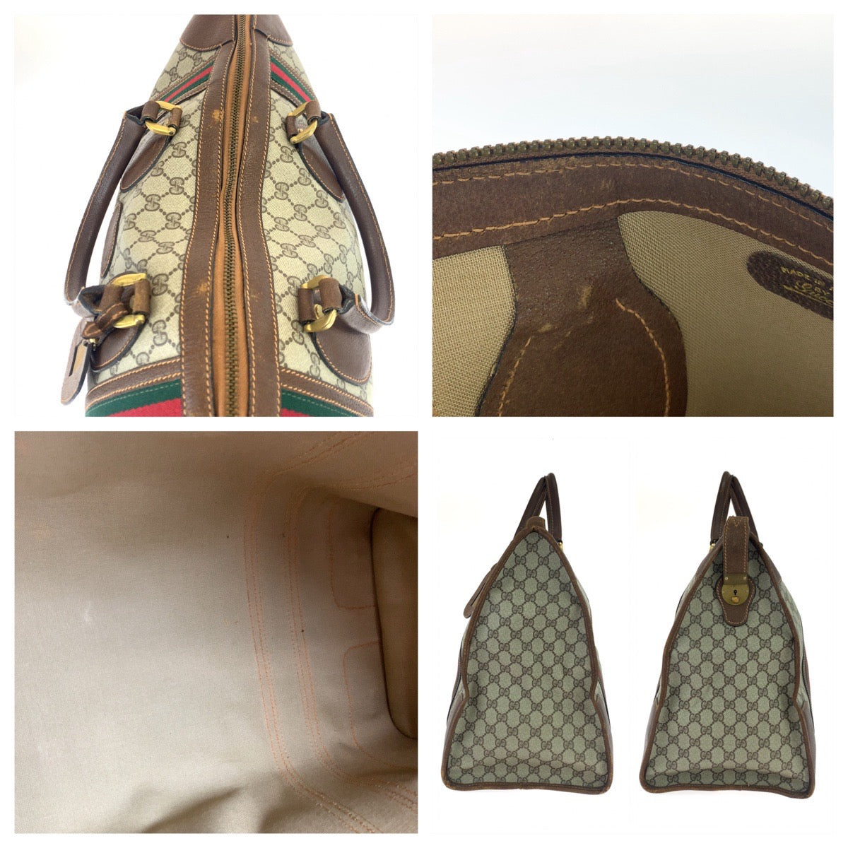 GUCCI グッチ ヴィンテージ オールドグッチ シェリーライン ベージュ ブラウン 茶 ゴールド金具 GGスプリームキャンバス ボストンバッグ 旅行バッグ  レディース