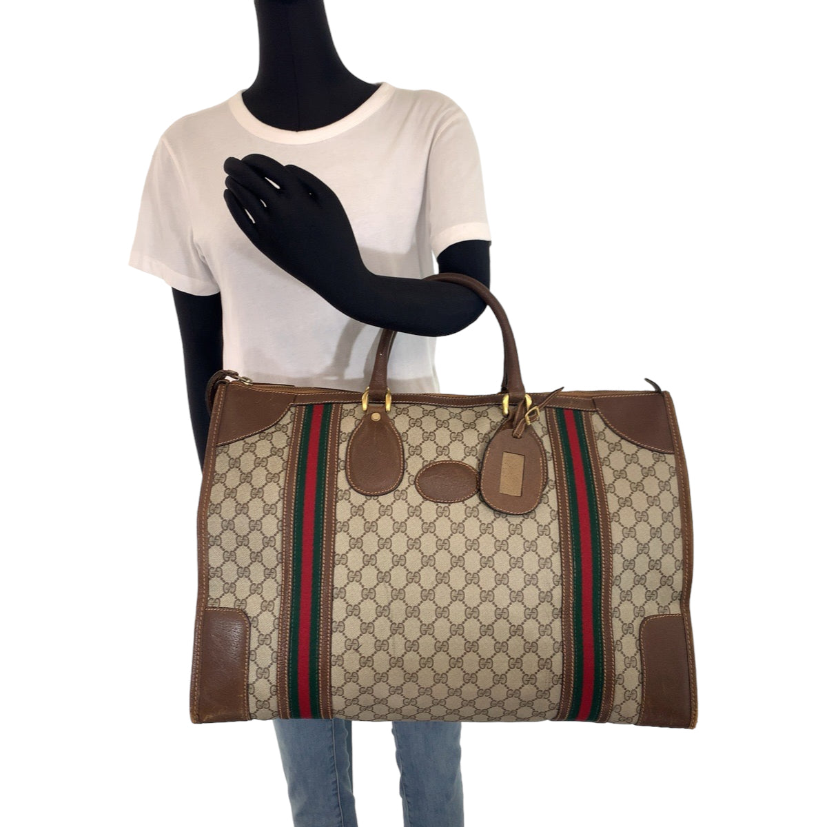 GUCCI グッチ ヴィンテージ オールドグッチ シェリーライン ベージュ ブラウン 茶 ゴールド金具 GGスプリームキャンバス ボストンバッグ 旅行バッグ  レディース