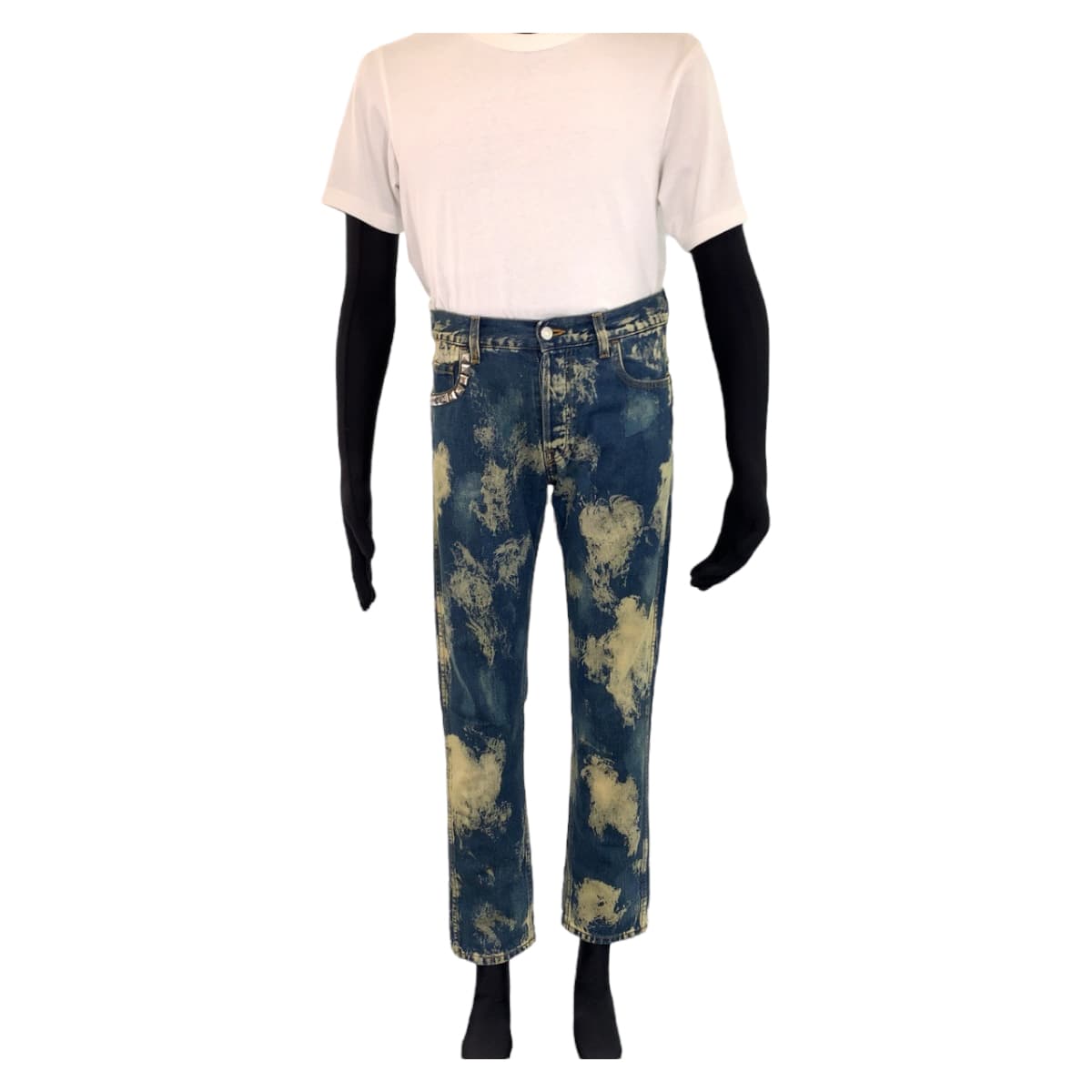 GUCCI グッチ サイズ30 インディゴ オフホワイト シルバー金具 コットンデニム 17SS 452428 XR364 デニムパンツ スタッズブリーチ加工 ボタンフライ  メンズ