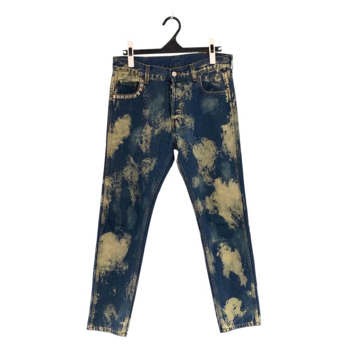 GUCCI グッチ サイズ30 インディゴ オフホワイト シルバー金具 コットンデニム 17SS 452428 XR364 デニムパンツ スタッズブリーチ加工 ボタンフライ  メンズ