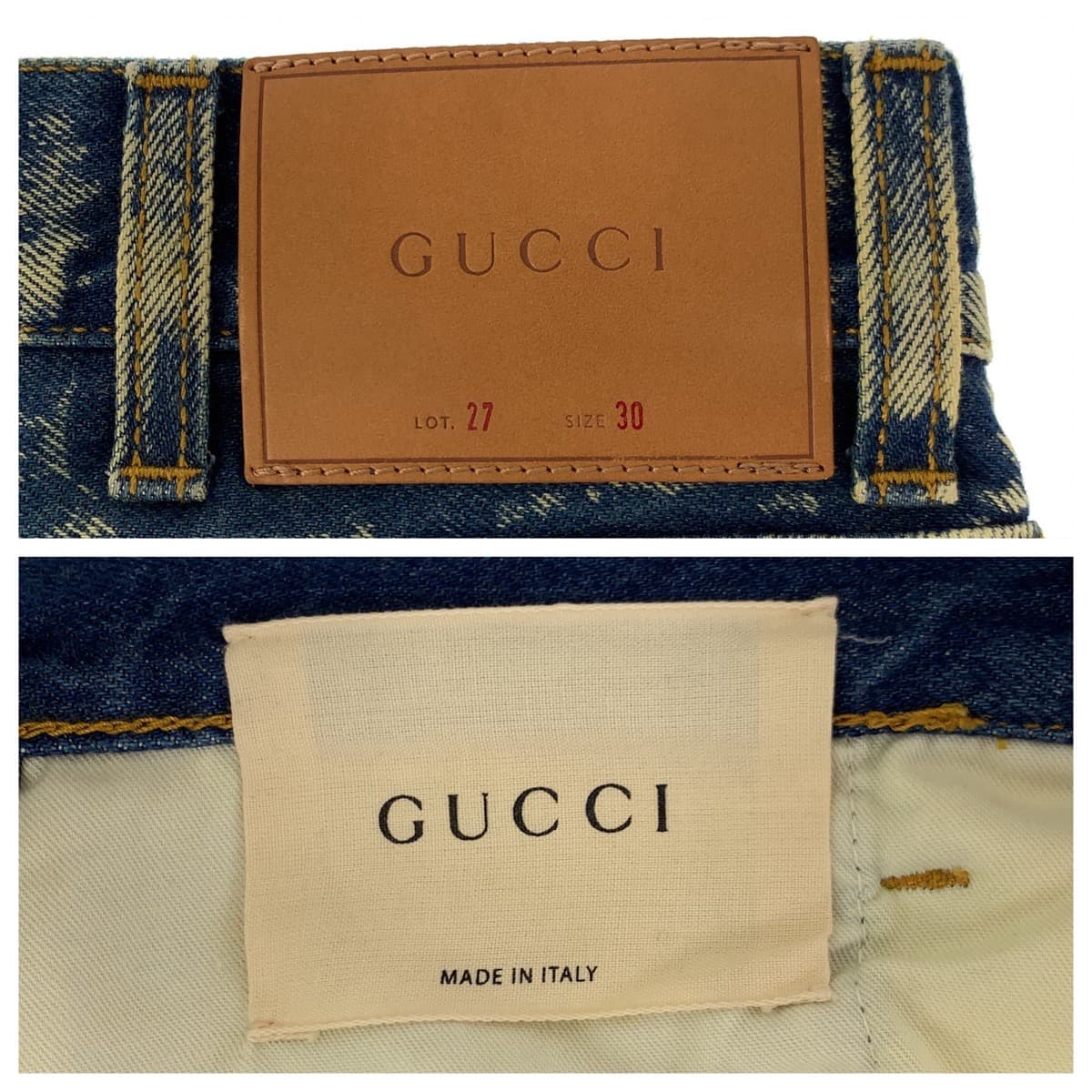 GUCCI グッチ サイズ30 インディゴ オフホワイト シルバー金具 コットンデニム 17SS 452428 XR364 デニムパンツ スタッズブリーチ加工 ボタンフライ  メンズ
