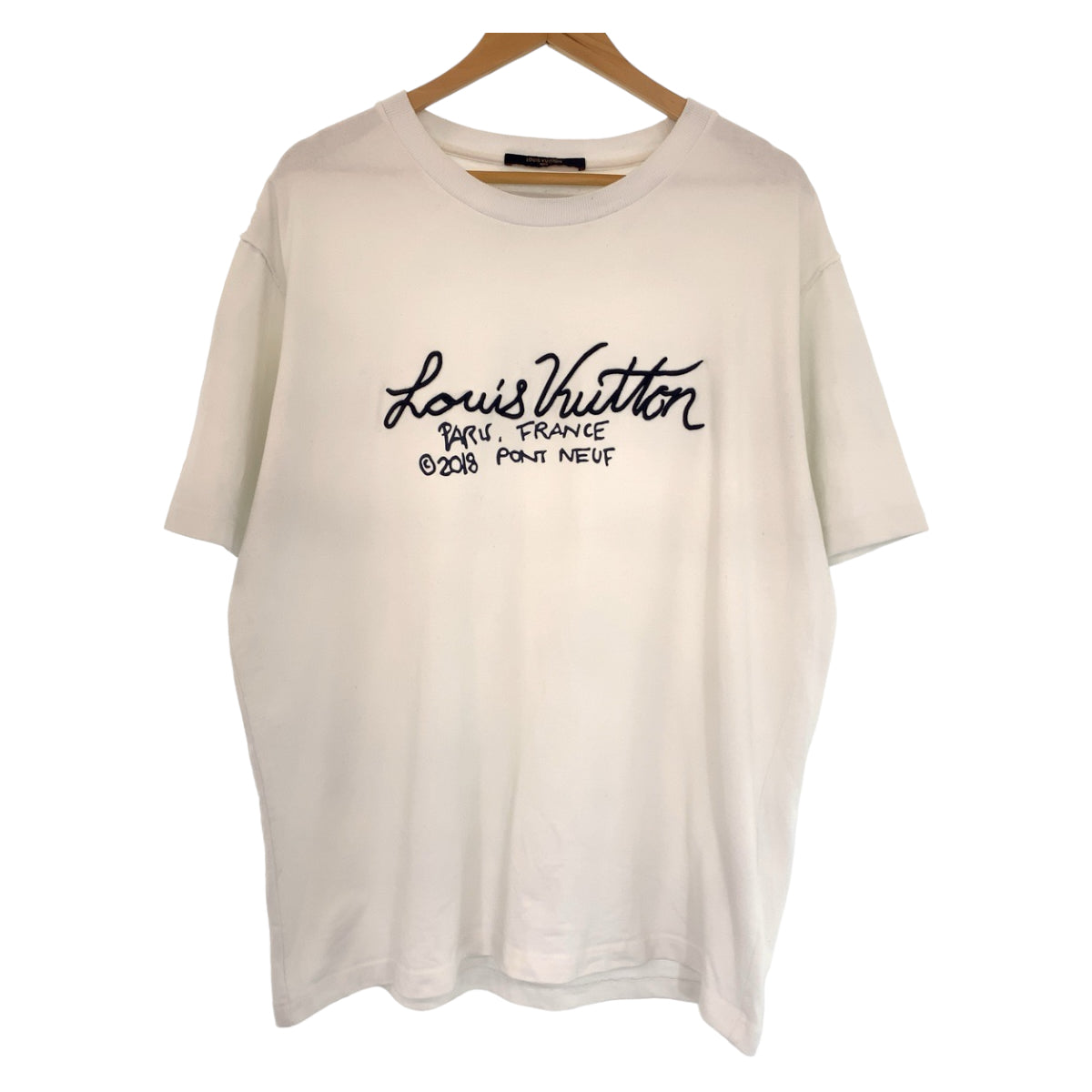 LOUIS VUITTON ルイヴィトン シグネチャープリント エンブロイダリー サイズXXL ホワイト 白 ネイビー コットン RM202M NPL HJY17W 半袖Tシャツ クルーネック  メンズ