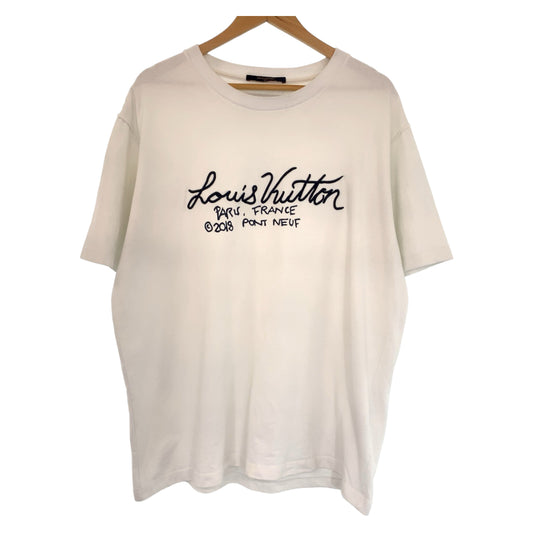 LOUIS VUITTON ルイヴィトン シグネチャープリント エンブロイダリー サイズXXL ホワイト 白 ネイビー コットン RM202M NPL HJY17W 半袖Tシャツ クルーネック  メンズ