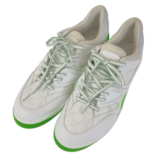 10892
 GUCCI Gucci Basket size 12 white green GG canvas/leather sneakers low cut lace-up men's