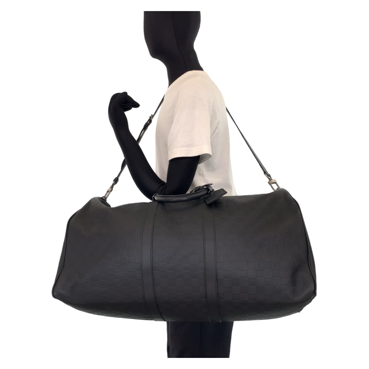 LOUIS VUITTON ルイヴィトン ダミエ アンフィニ キーポル バンドリエール55  オニキス ブラック 黒 ガンメタ金具 レザー N41144 ボストンバッグ 旅行バッグ  メンズ