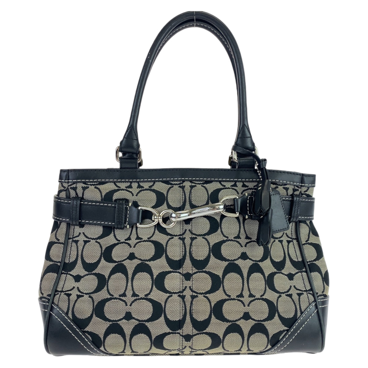 COACH コーチ シグネチャー ハンプトンズ グレー ブラック 黒 シルバー金具 キャンバス 8K06 ハンドバッグ トートバッグ  レディース