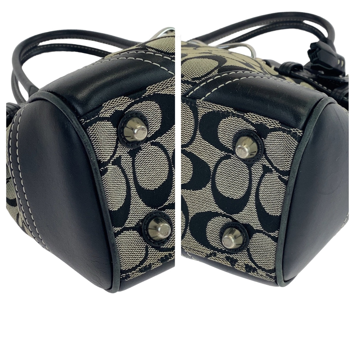 COACH コーチ シグネチャー ハンプトンズ グレー ブラック 黒 シルバー金具 キャンバス 8K06 ハンドバッグ トートバッグ  レディース