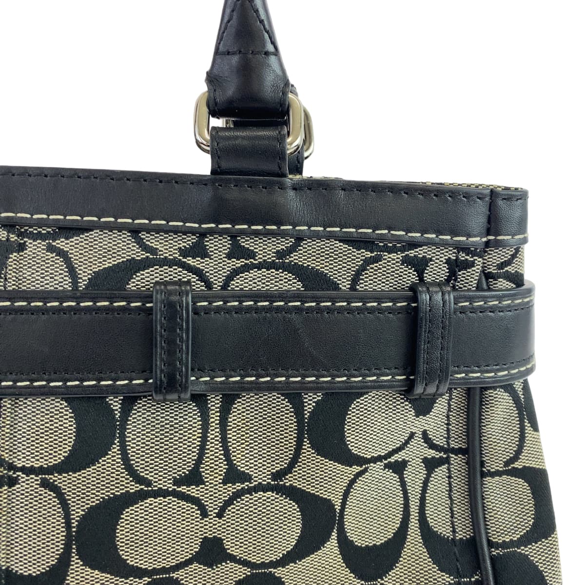 COACH コーチ シグネチャー ハンプトンズ グレー ブラック 黒 シルバー金具 キャンバス 8K06 ハンドバッグ トートバッグ  レディース