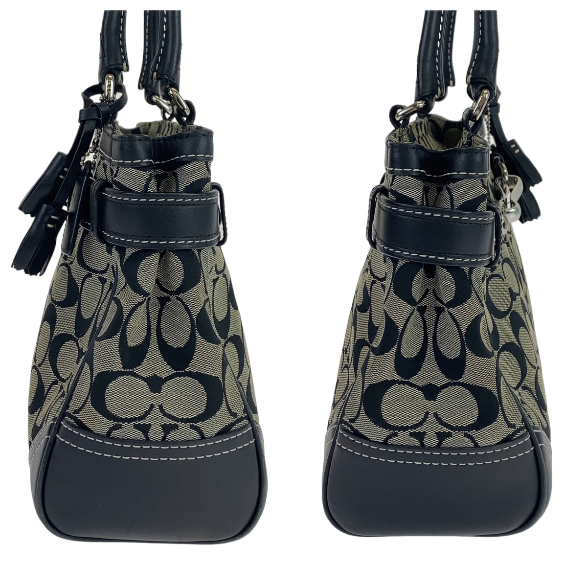 COACH コーチ シグネチャー ハンプトンズ グレー ブラック 黒 シルバー金具 キャンバス 8K06 ハンドバッグ トートバッグ  レディース