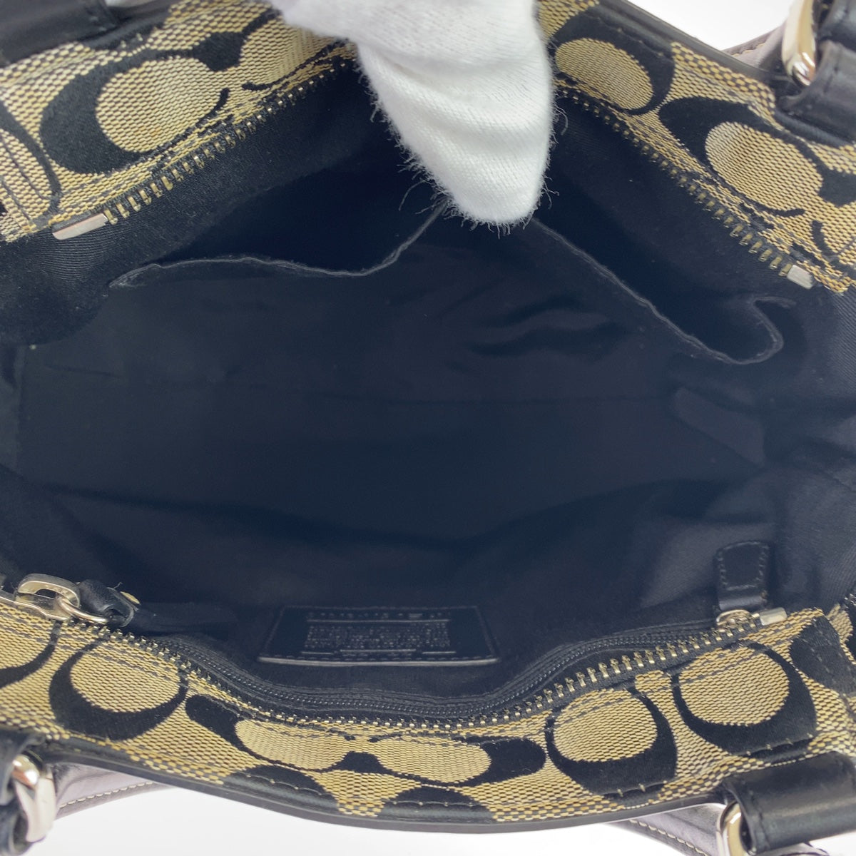 COACH コーチ シグネチャー ハンプトンズ グレー ブラック 黒 シルバー金具 キャンバス 8K06 ハンドバッグ トートバッグ  レディース