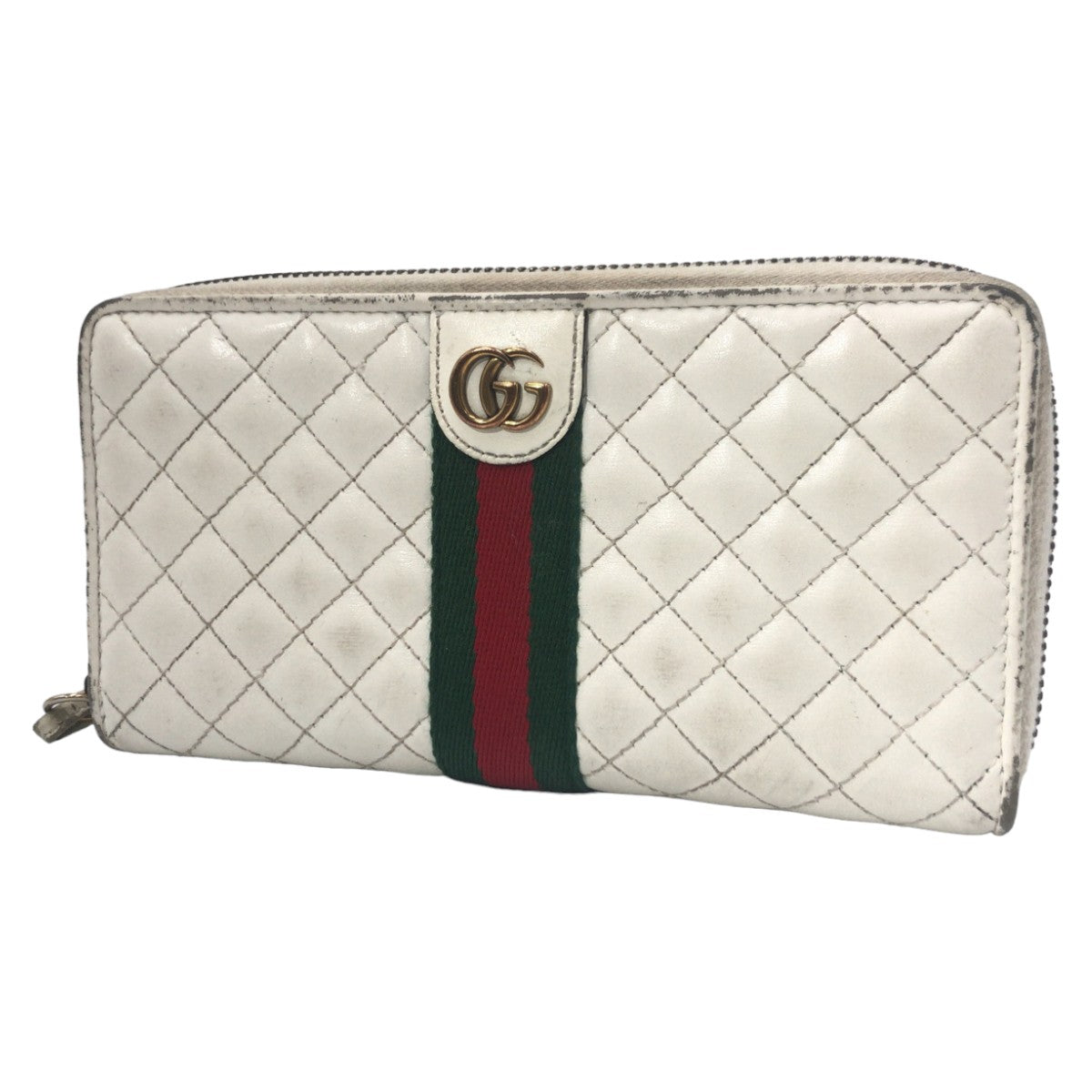 GUCCI グッチ シェリーライン ダブルG キルティング ホワイト 白 ゴールド金具 レザー 536450 長財布 ロングウォレット ラウンドファスナー  レディース