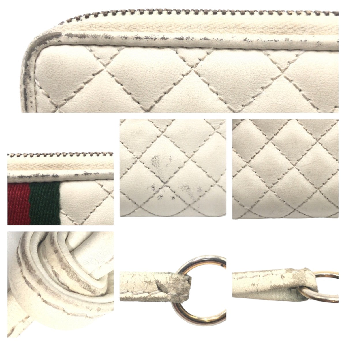 GUCCI グッチ シェリーライン ダブルG キルティング ホワイト 白 ゴールド金具 レザー 536450 長財布 ロングウォレット ラウンドファスナー  レディース