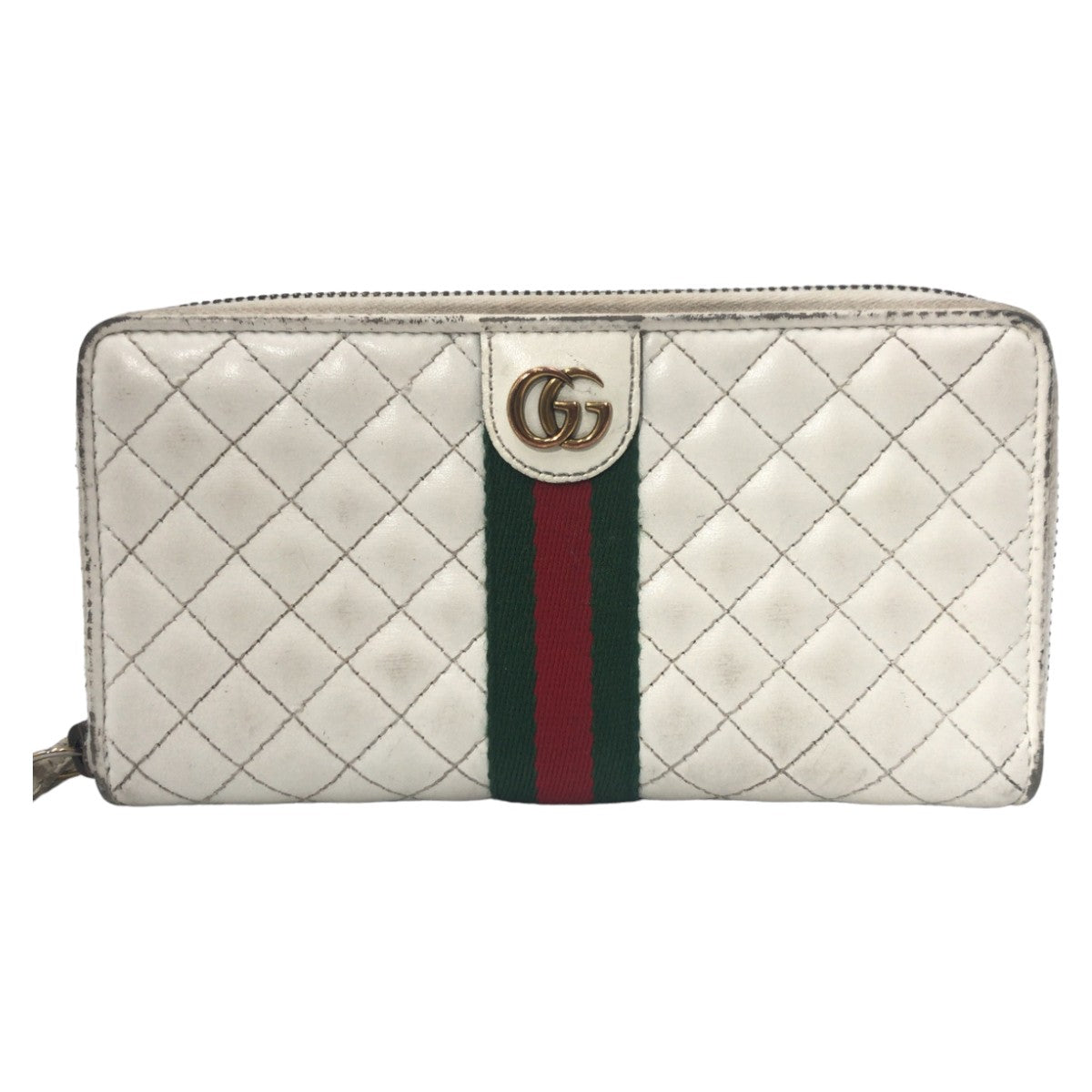 GUCCI グッチ シェリーライン ダブルG キルティング ホワイト 白 ゴールド金具 レザー 536450 長財布 ロングウォレット ラウンドファスナー  レディース