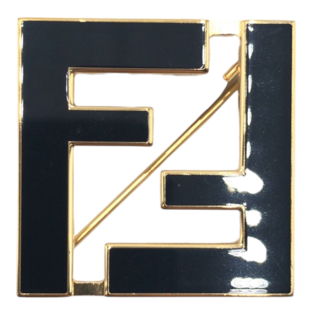10904
FENDI フェンディ フォーエバー フェンティー FFモチーフ ブラック 黒 ゴールド 金 メタル ブローチ  レディース