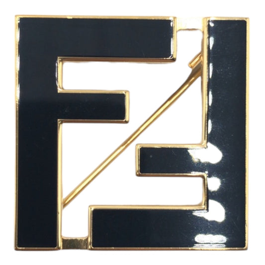 10904
FENDI フェンディ フォーエバー フェンティー FFモチーフ ブラック 黒 ゴールド 金 メタル ブローチ  レディース