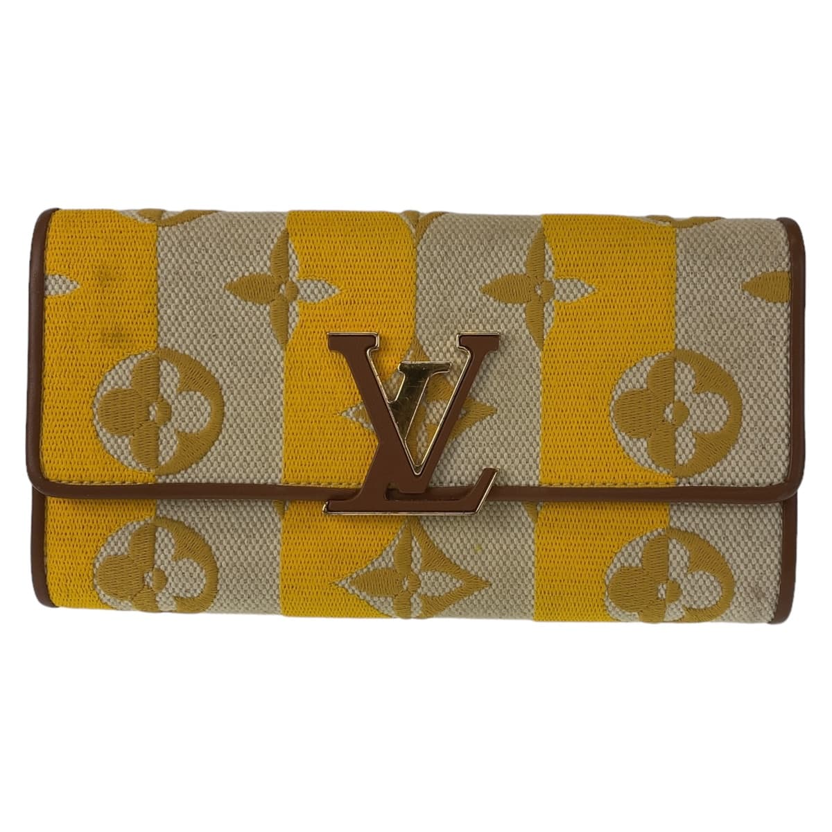 10909
LOUIS VUITTON ルイヴィトン モノグラム ポルトフォイユ カプシーヌ イエロー ブラウン ゴールド金具 キャンバス / レザー M80416 長財布 ストライプジョーヌ  レディース