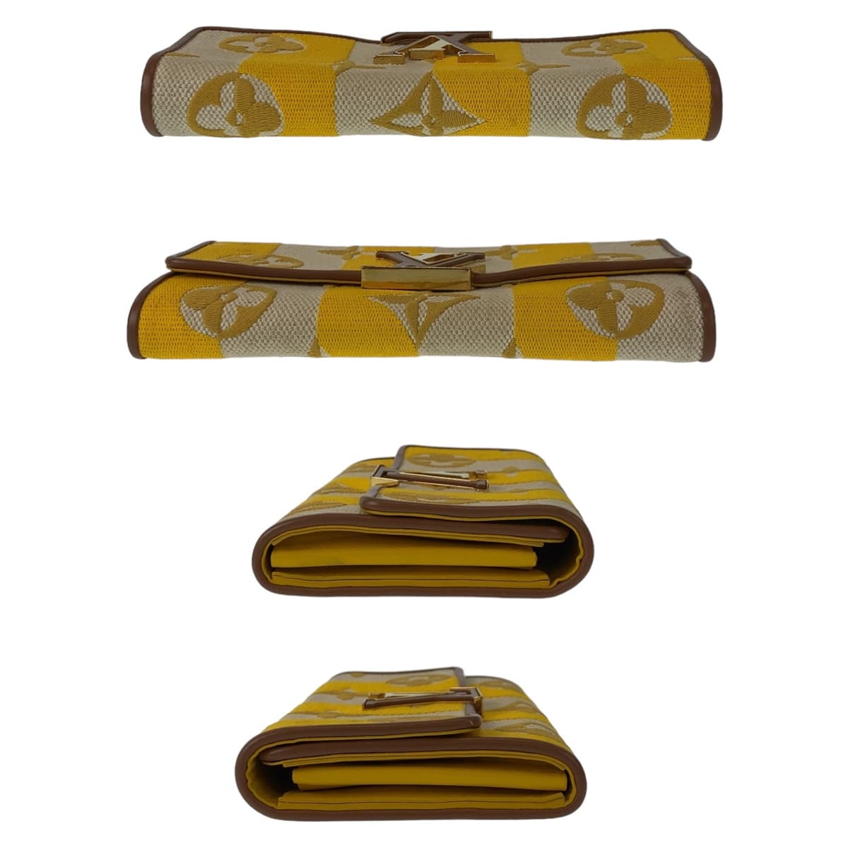 10909
LOUIS VUITTON ルイヴィトン モノグラム ポルトフォイユ カプシーヌ イエロー ブラウン ゴールド金具 キャンバス / レザー M80416 長財布 ストライプジョーヌ  レディース