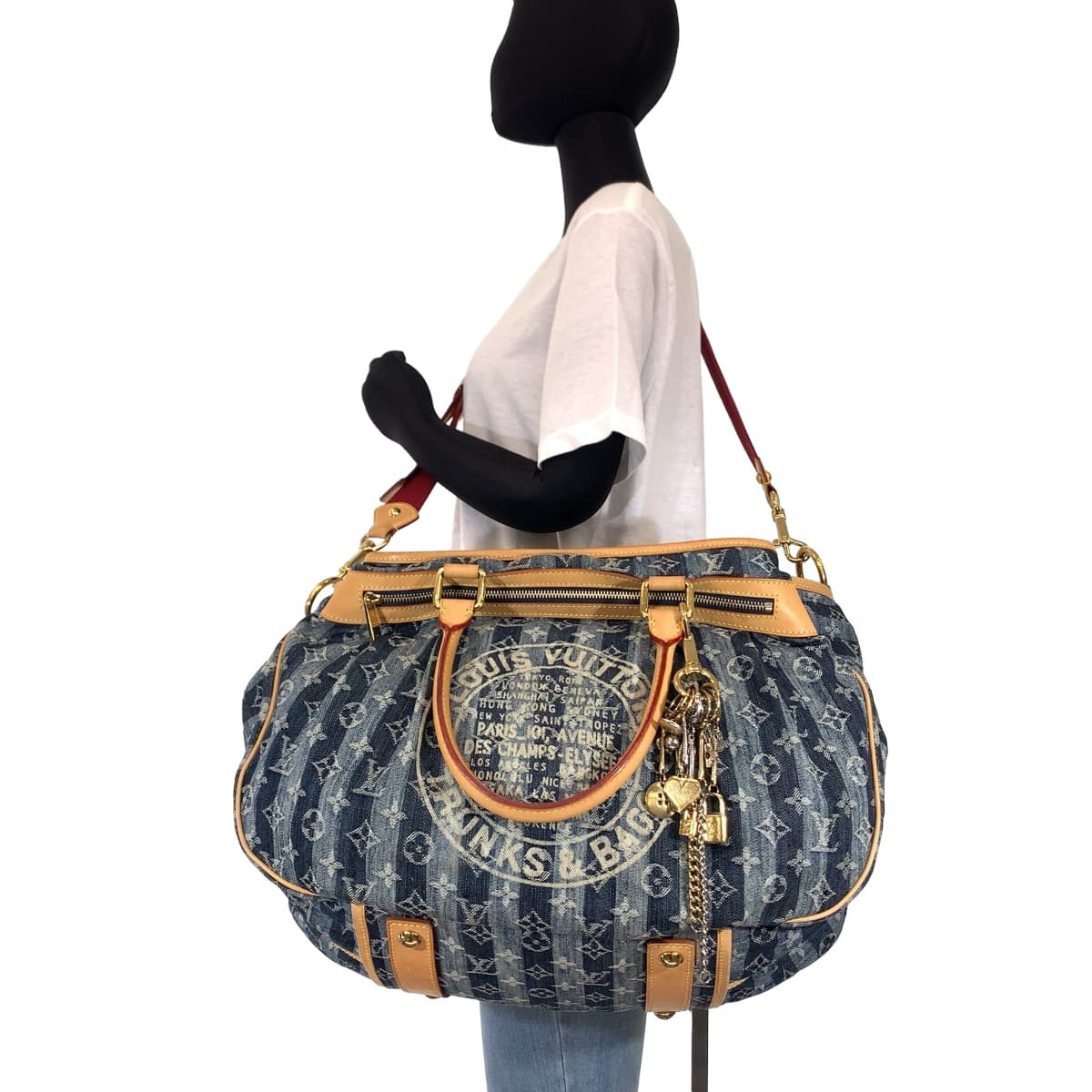12498
LOUIS VUITTON ルイヴィトン モノグラムデニム カバレイエ GM ブルー 青 ベージュ ゴールド金具 デニム / レザー M95336 ショルダーバッグ トートバッグ 2way  レディース