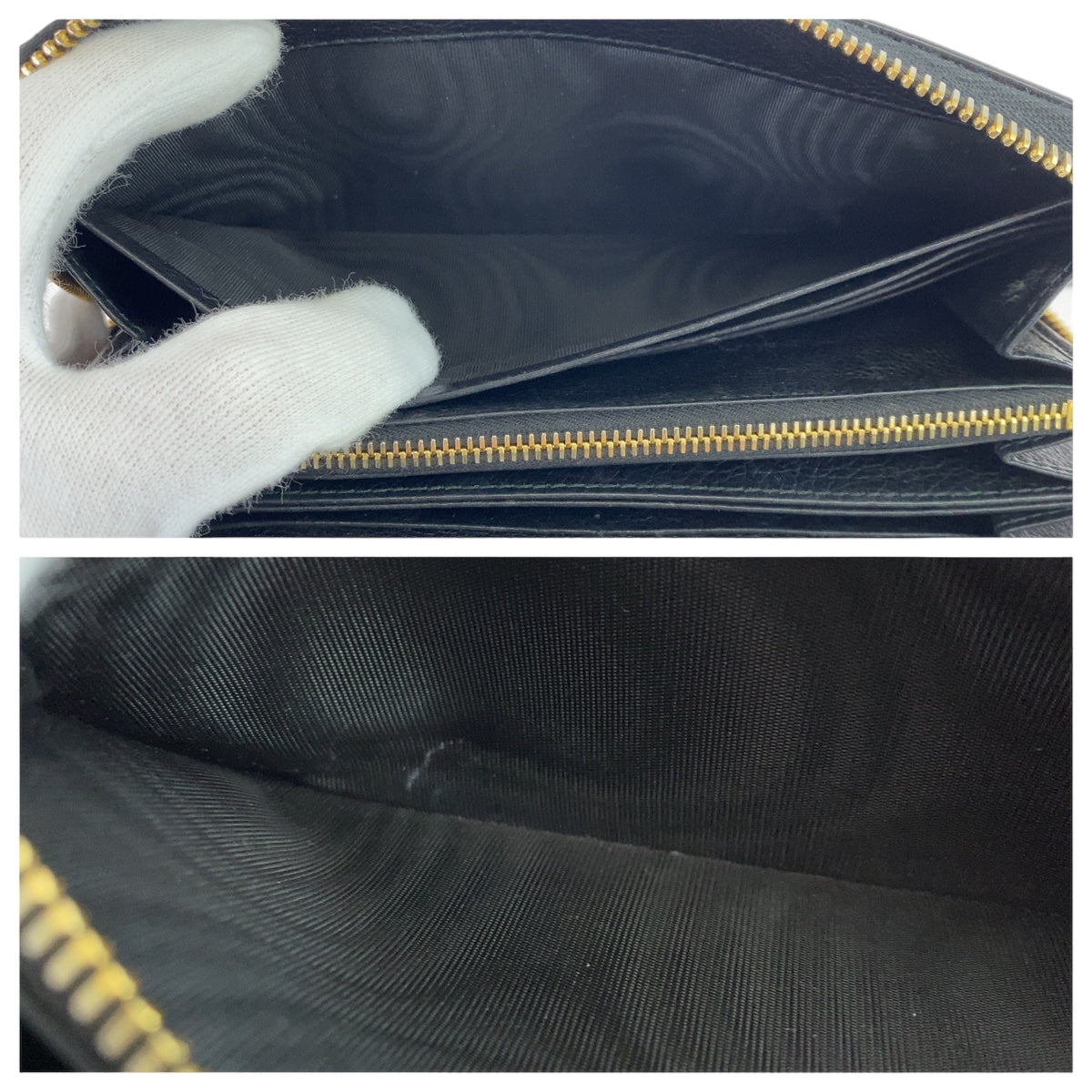 10910
PRADA プラダ 三角ロゴプレート ブラック 黒 ゴールド金具 レザー 長財布 ラウンドジップ  レディース