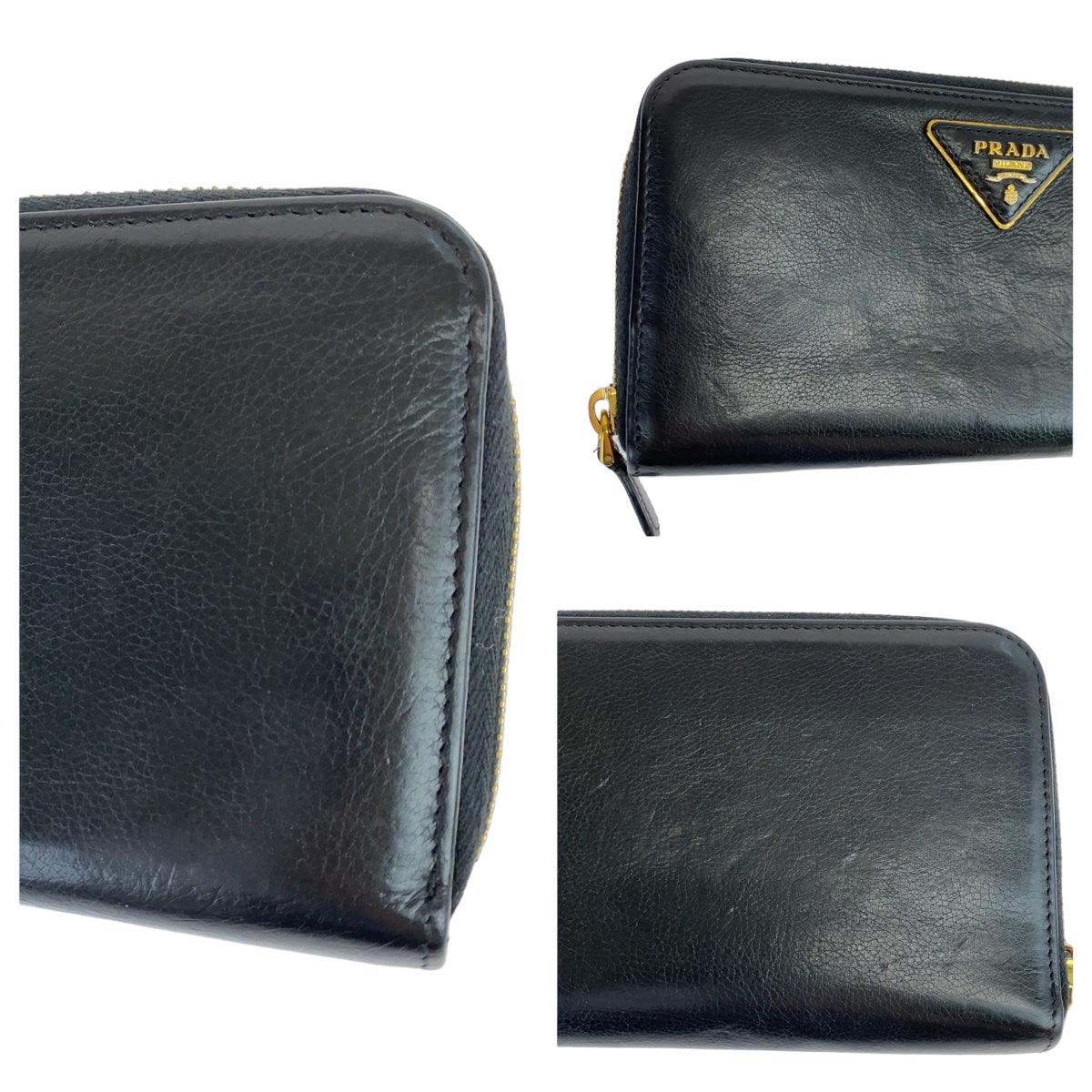 10910
PRADA プラダ 三角ロゴプレート ブラック 黒 ゴールド金具 レザー 長財布 ラウンドジップ  レディース
