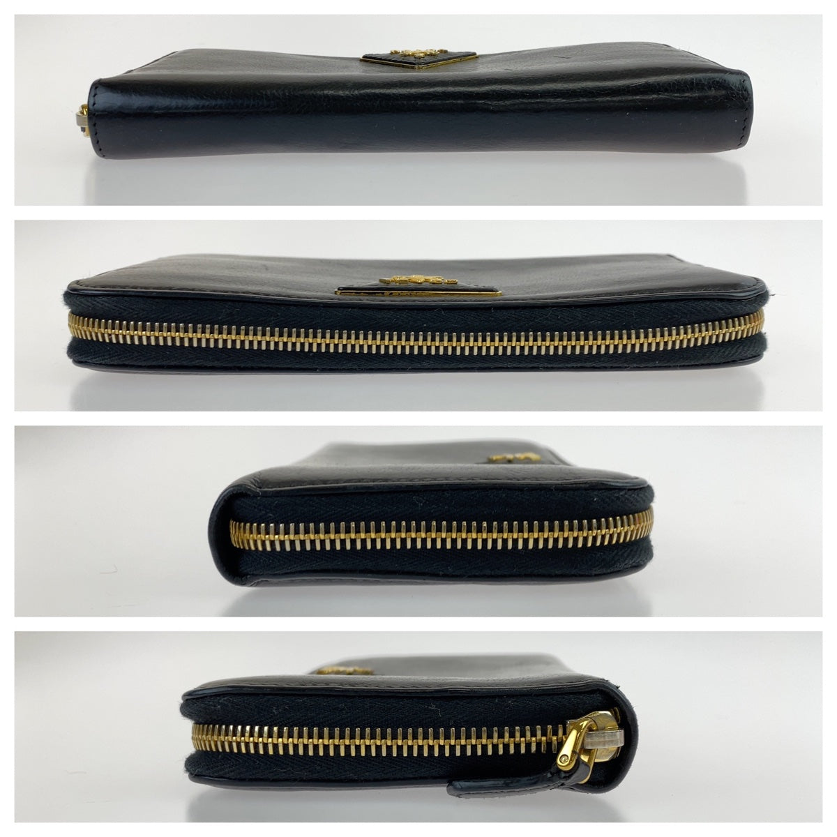 10910
PRADA プラダ 三角ロゴプレート ブラック 黒 ゴールド金具 レザー 長財布 ラウンドジップ  レディース