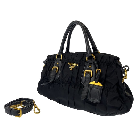 PRADA Prada Tessuto Black Gold Hardware Nylon/Leather Shoulder Bag Handbag 2WAY Women's