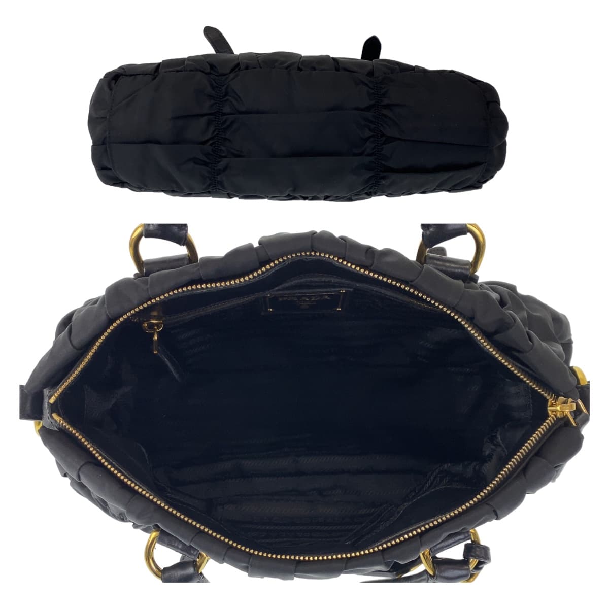 PRADA Prada Tessuto Black Gold Hardware Nylon/Leather Shoulder Bag Handbag 2WAY Women's