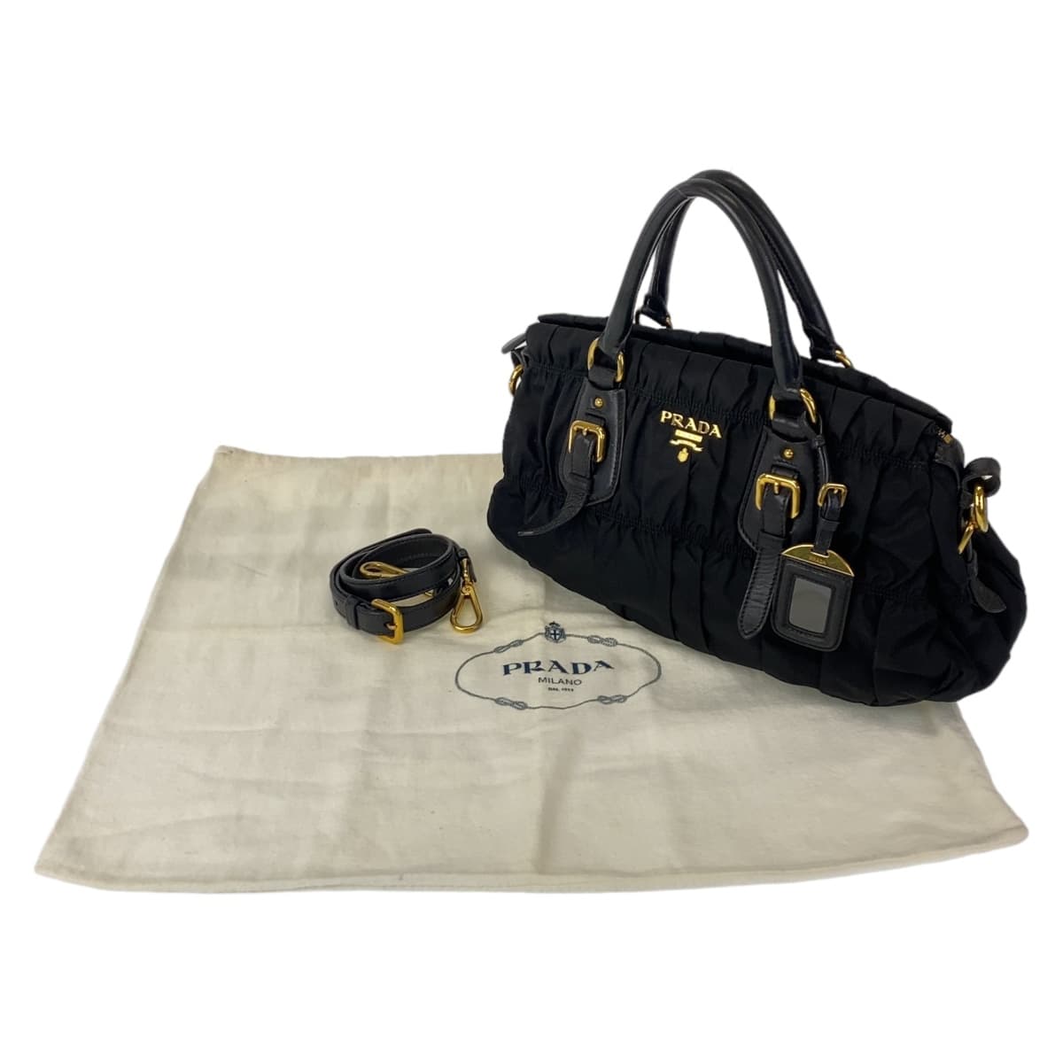 PRADA Prada Tessuto Black Gold Hardware Nylon/Leather Shoulder Bag Handbag 2WAY Women's