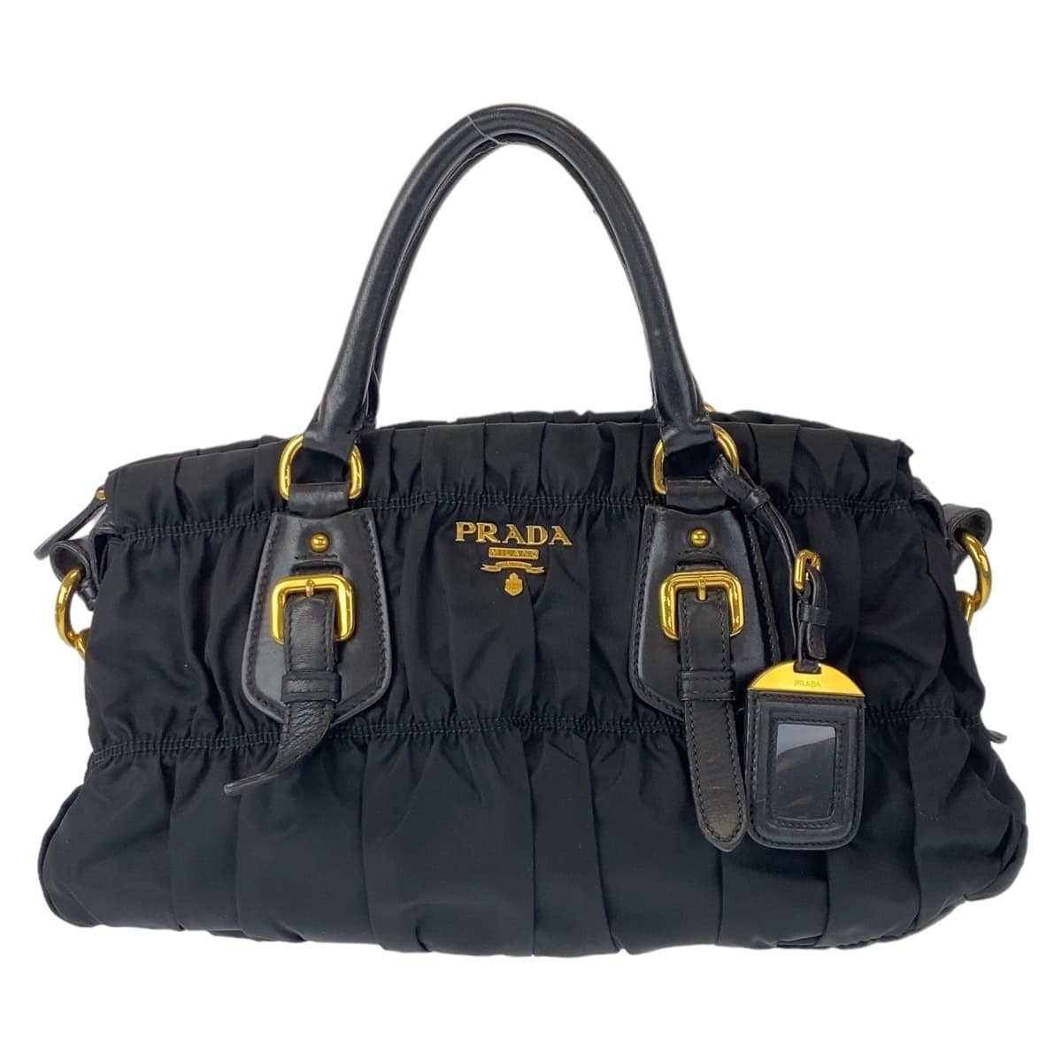 PRADA Prada Tessuto Black Gold Hardware Nylon/Leather Shoulder Bag Handbag 2WAY Women's