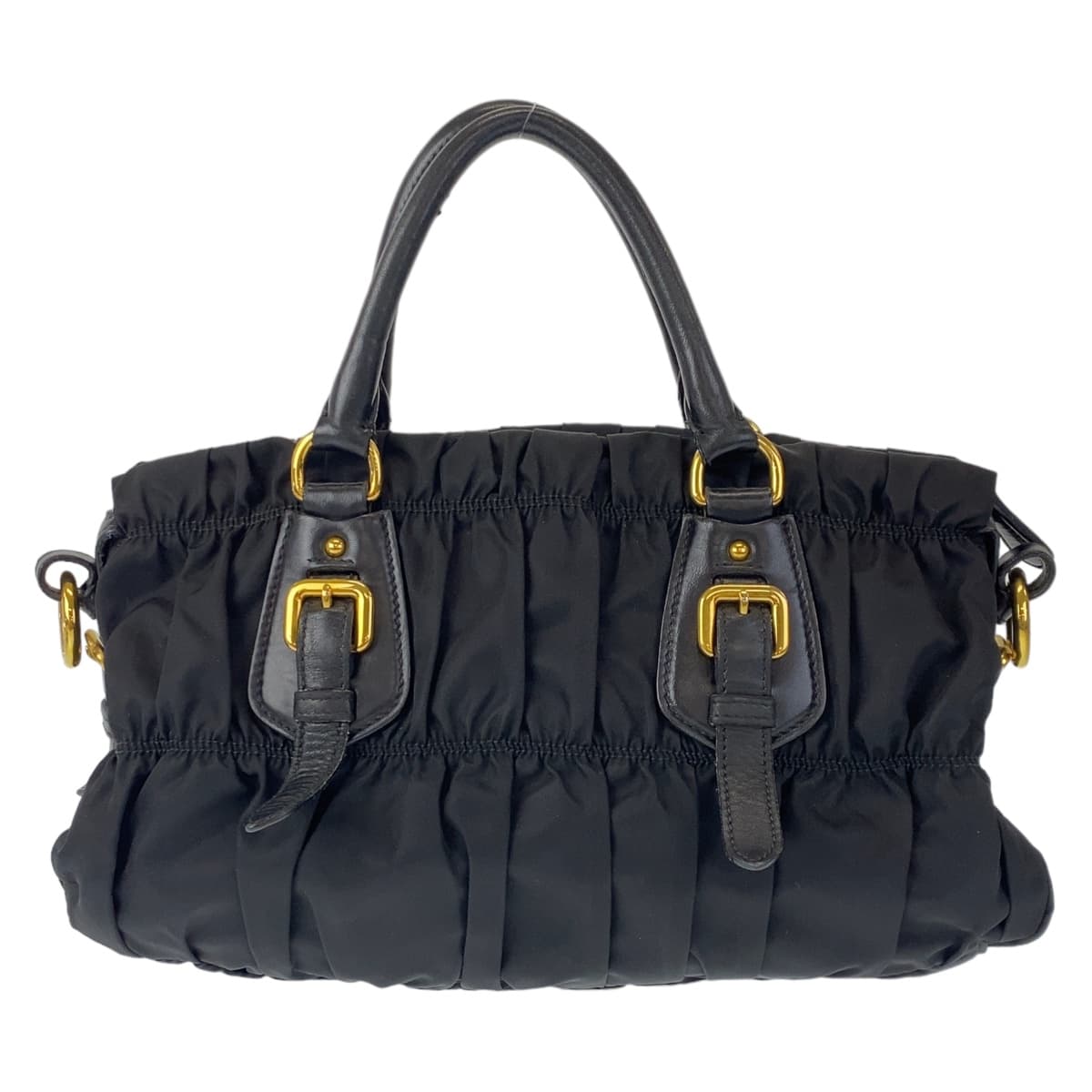 PRADA Prada Tessuto Black Gold Hardware Nylon/Leather Shoulder Bag Handbag 2WAY Women's