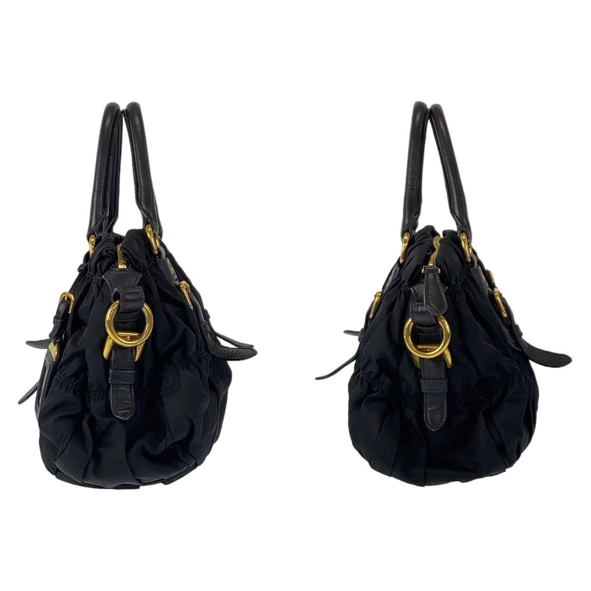 PRADA Prada Tessuto Black Gold Hardware Nylon/Leather Shoulder Bag Handbag 2WAY Women's