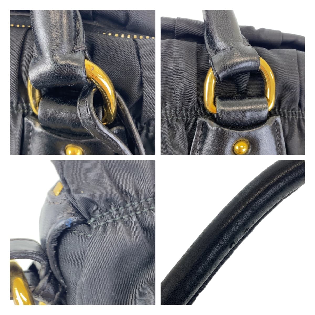 PRADA Prada Tessuto Black Gold Hardware Nylon/Leather Shoulder Bag Handbag 2WAY Women's