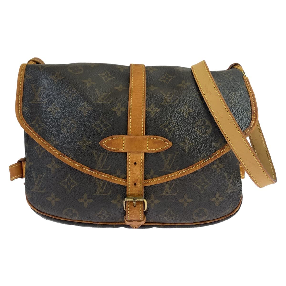 LOUIS VUITTON ルイヴィトン モノグラム ソミュール30 ブラウン ゴールド金具 PVC / レザー M42256 ショルダーバッグ 斜め掛け  レディース