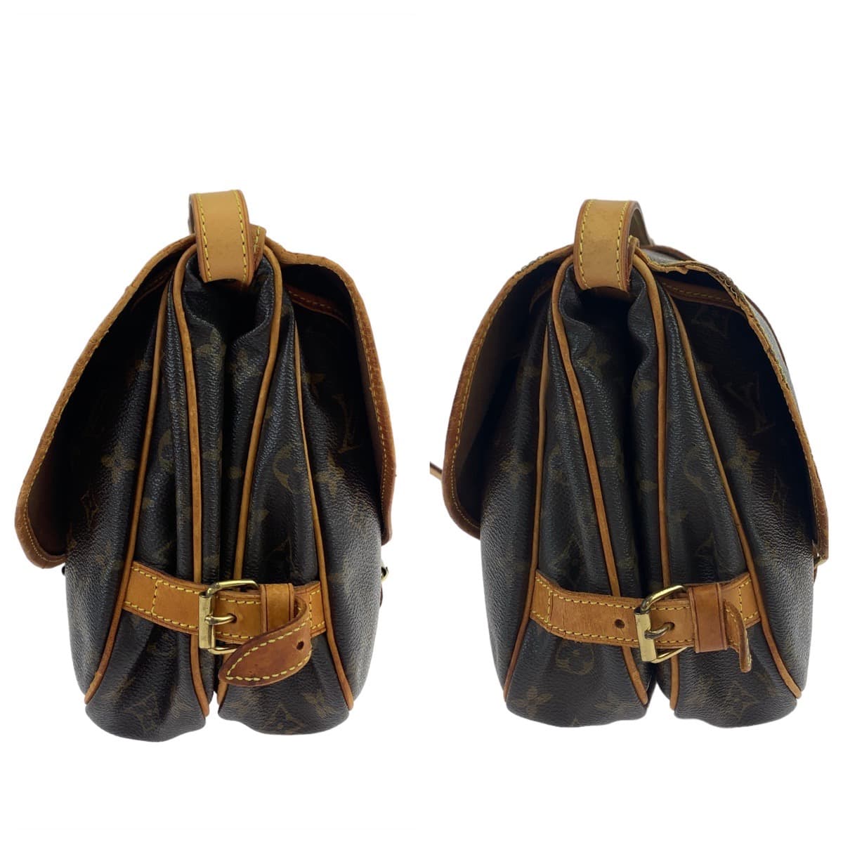 LOUIS VUITTON ルイヴィトン モノグラム ソミュール30 ブラウン ゴールド金具 PVC / レザー M42256 ショルダーバッグ 斜め掛け  レディース