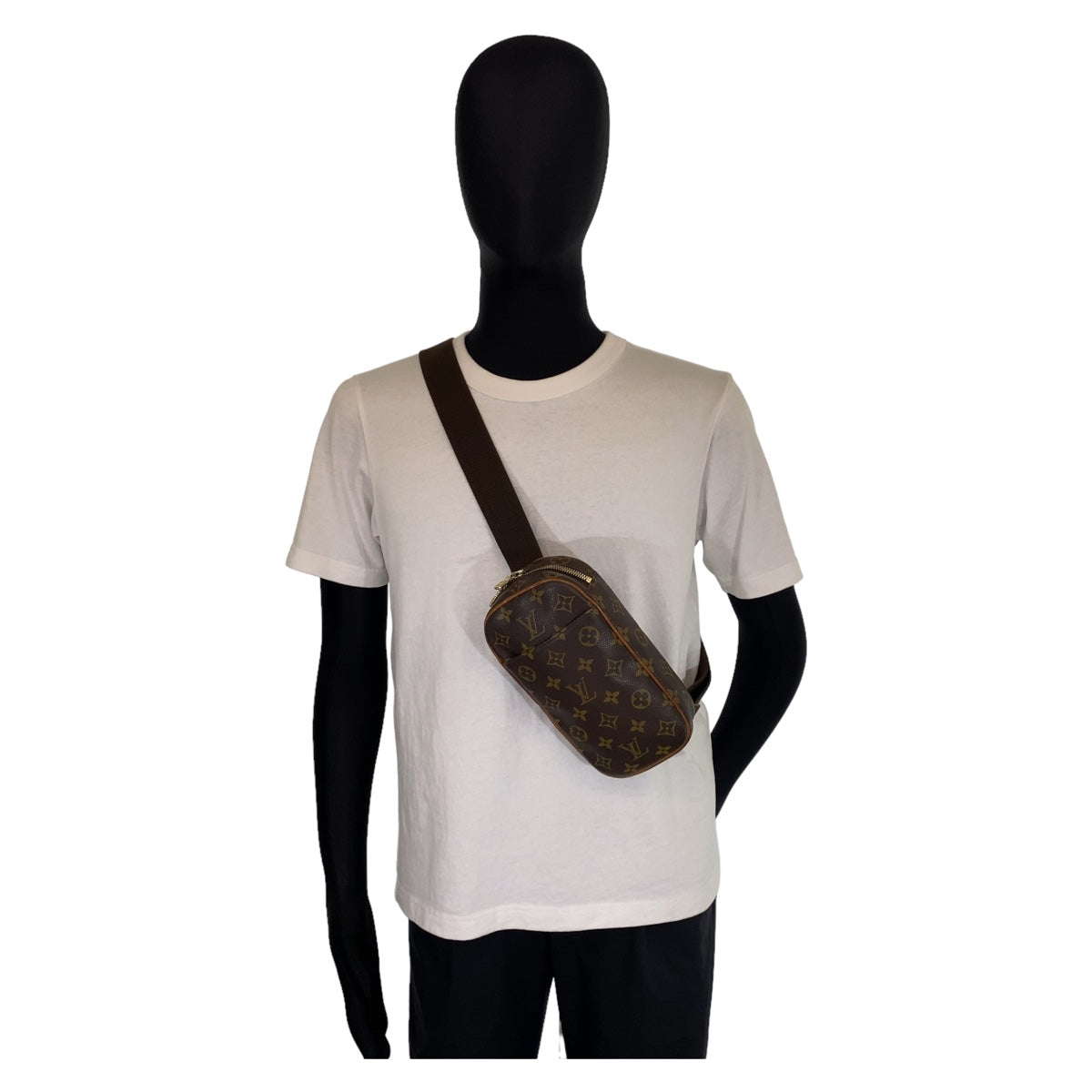 LOUIS VUITTON ルイヴィトン モノグラム ポシェットガンジュ ブラウン 茶 ゴールド金具 PVC M51870 ボディバッグ 斜め掛け バムバッグ  メンズ