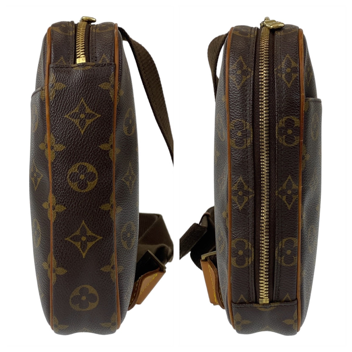 LOUIS VUITTON ルイヴィトン モノグラム ポシェットガンジュ ブラウン 茶 ゴールド金具 PVC M51870 ボディバッグ 斜め掛け バムバッグ  メンズ