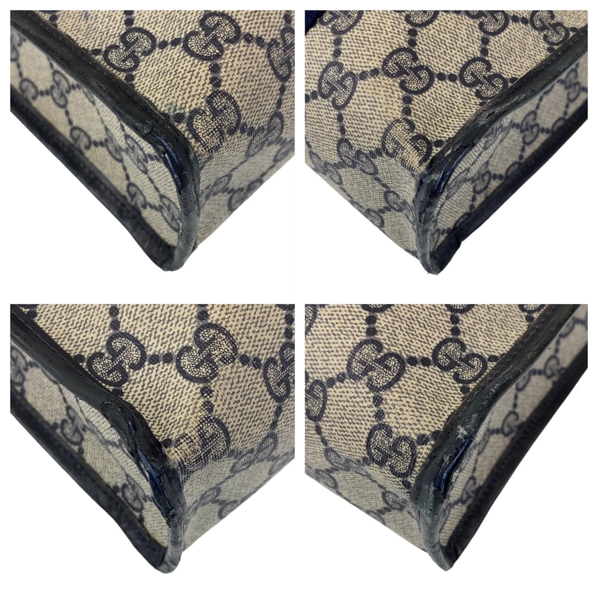 GUCCI グッチ ヴィンテージ オールドグッチ シェリーライン グレー ネイビー ゴールド金具 GGスプリームキャンバス / レザー トートバッグ ハンドバッグ  メンズ