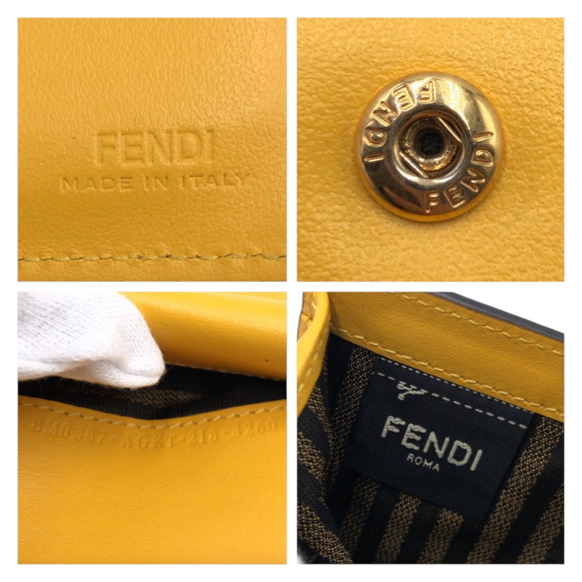 12842
FENDI フェンディ イエロー ホワイト レザー 折財布 コンパクトウォレット  レディース