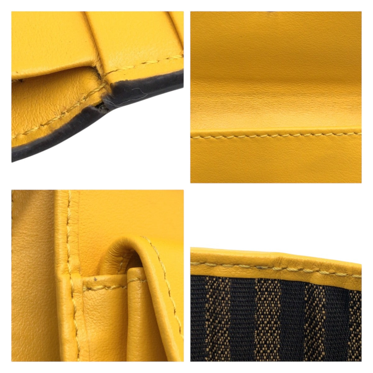 12842
FENDI フェンディ イエロー ホワイト レザー 折財布 コンパクトウォレット  レディース