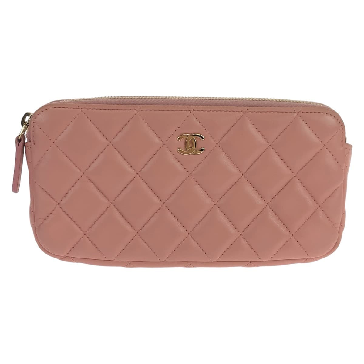 12497
CHANEL シャネル マトラッセ ココマーク ダブルファスナー ピンク ゴールド金具 ラムスキン A82527 チェーンウォレット ショルダーバッグ  レディース